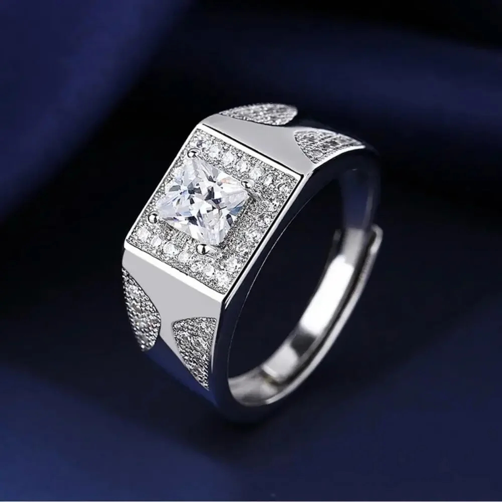 Silver Square Moissanite Signet Ring